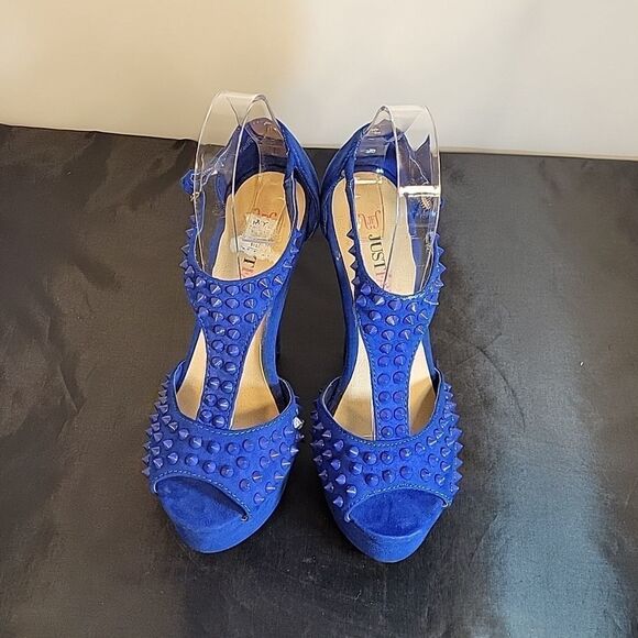 JUSTFAB  PYRAMID STUD DETAILS PEEP TOE ANKLE STRAP HIGH HEEL STILETTOS SANDAL - Picture 3 of 14